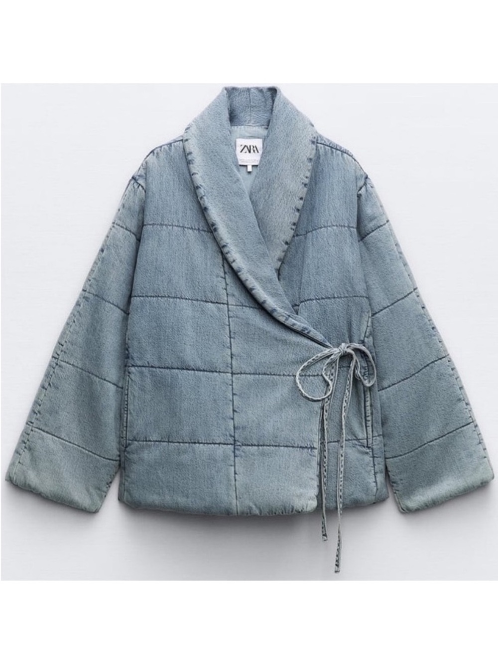 Zara Pale Blue Quilted Wrap Puffer Jacket